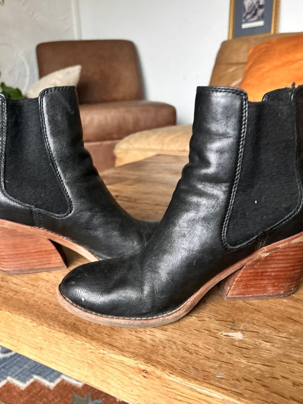 Sofft Tara Chelsea Boot Italian leather chunky black block heel bootie 8 - Picture 6 of 12
